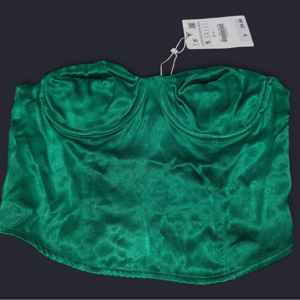 Zara Green Satin Crop Top